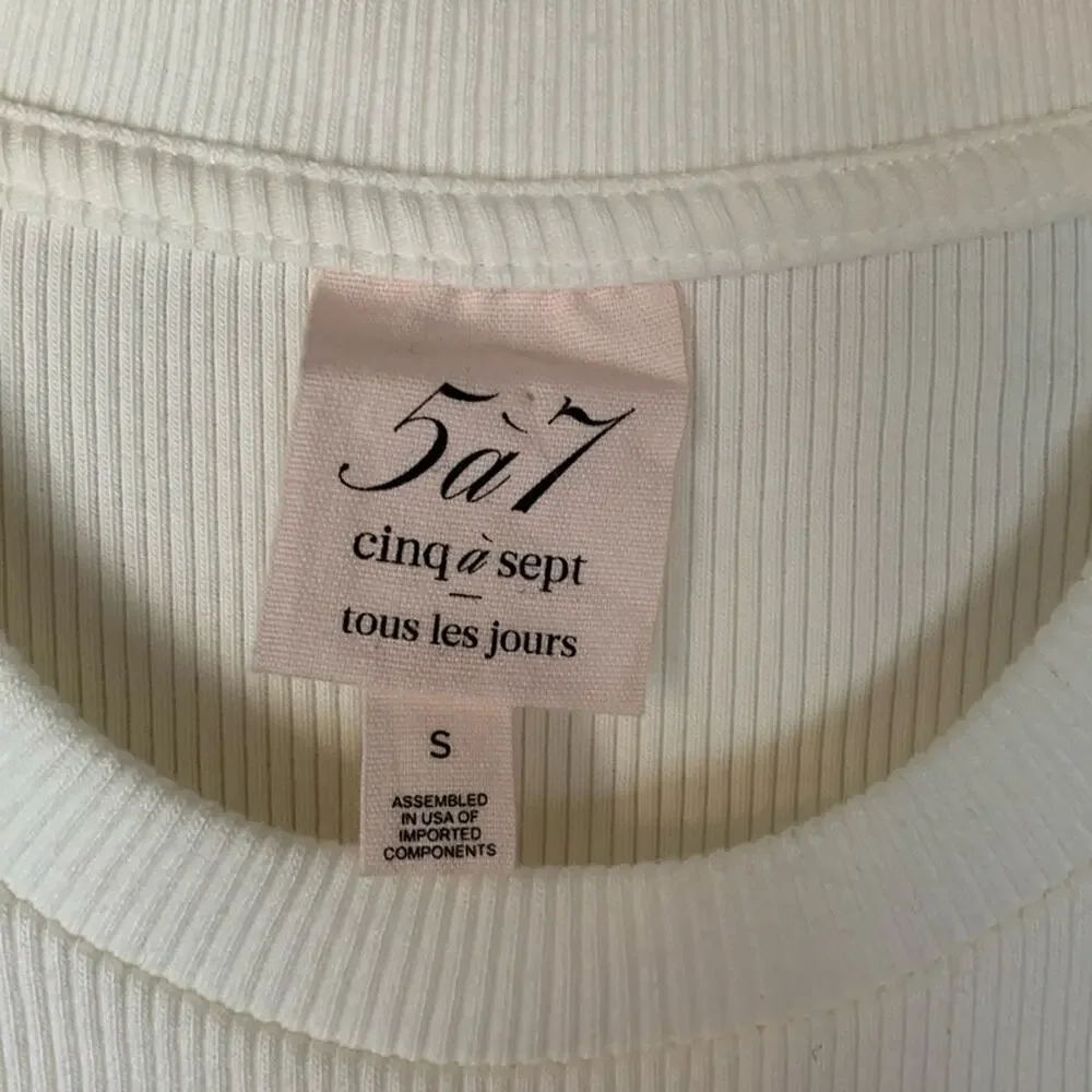 Cinq a Sept womens small white ribbed shirt short sleeve puff mini casual tee